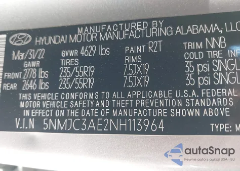 2022 Hyundai Tucson Sel from USA, damaged, VIN 5NMJC3AE2NH113964